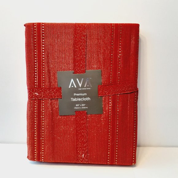 AVA Premium 60"x 84" Oblong Tablecloth Red with Gold Threads - Picture 1 of 5
